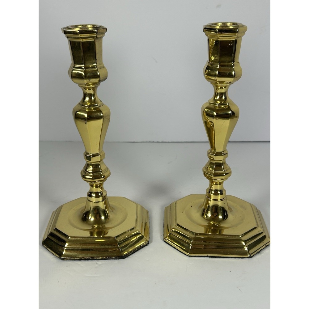 Vintage Brass Coated Taper Candlestick Holders Pair 8" Gold Spindle